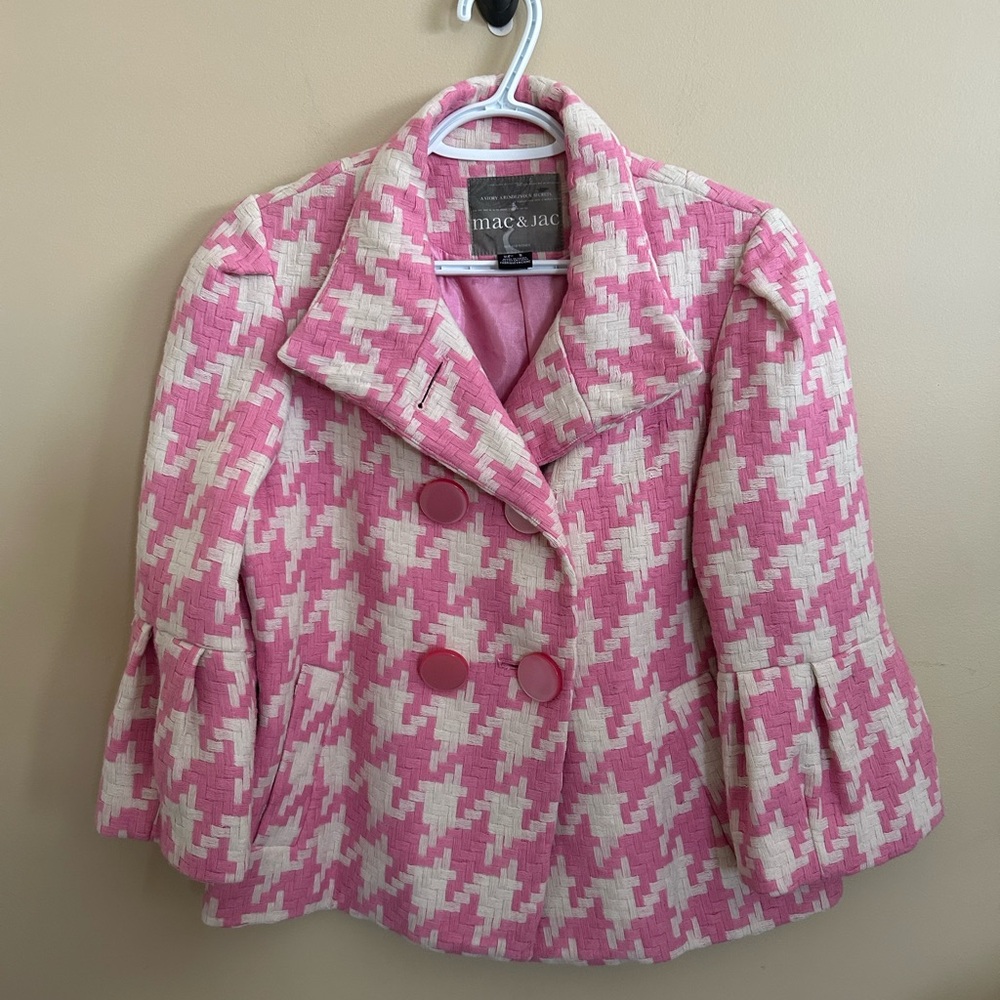 Pink and off white Wool Blend Houndstooth Lined Jacket